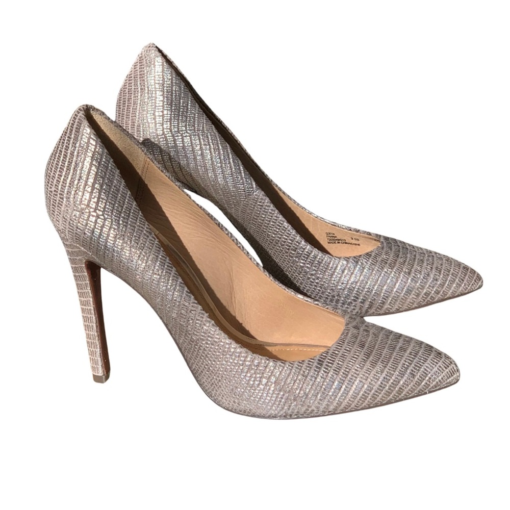 Coach Shimmery Silver Textured Pointed-Toe Pumps